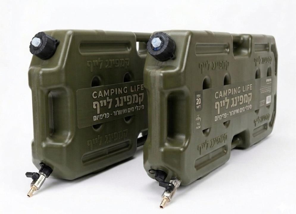 מיכל 20 ליטר שטוח עם ברז ריקון צבע ירוק להתקנה על הצד המחיר למיכל 1 קמפינג לייף