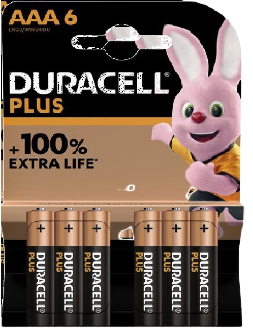 חבילה של 6 סוללות AAA של חברת דורסל לא נטענות Duracell Plus 100 extra life דגם LR03 MN2400