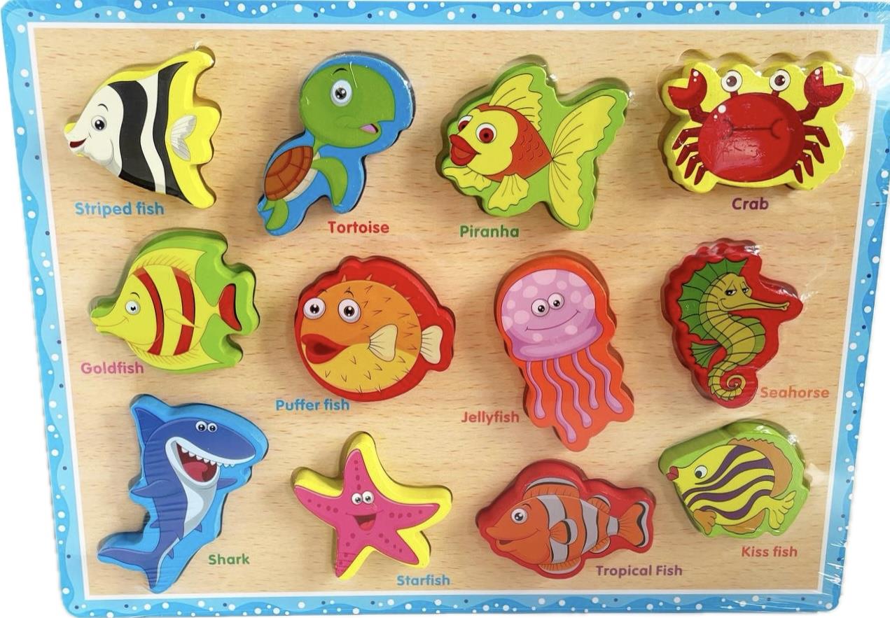 פאזל עץ חיות ים עם התאמה באנגלית