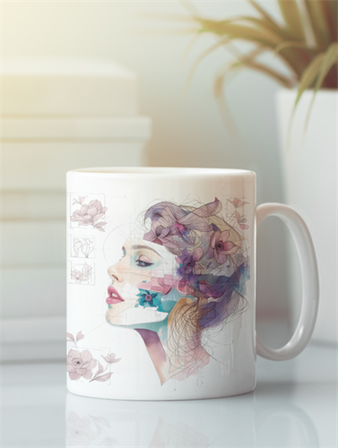 ספל קרמיקה לבן עם איור נשי אמנותי והמשפט Shaped by her own design ספל קרמיקה לבן עם איור נשי אמנותי והמשפט Shaped by her own design