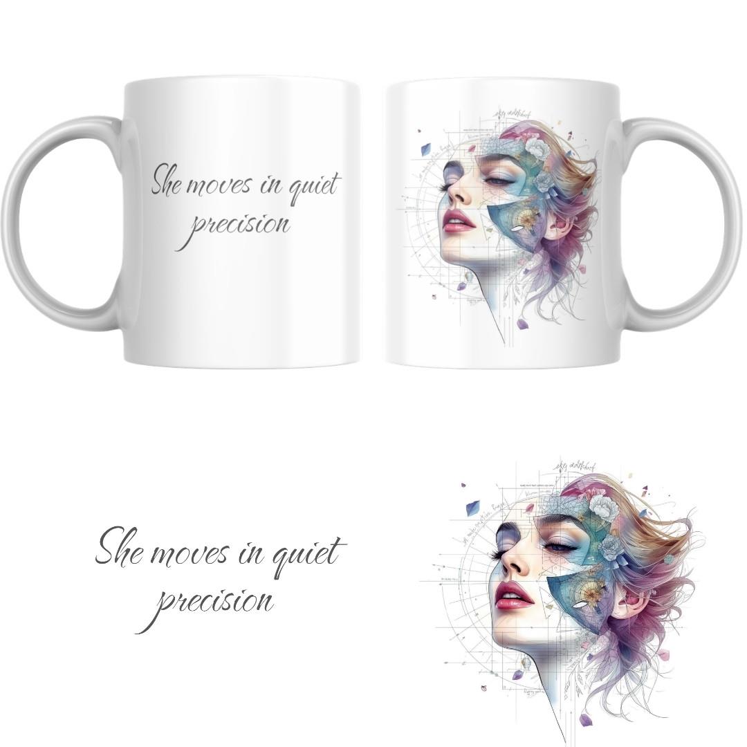 ספל מעוצב בזווית עם איור אישה בסגנון מודרני וקווים עדינים מקולקציית Blueprint