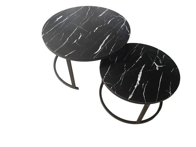 זוג שולחנות לסלון עגולים דגם רויאל דמוי שיש שחור זוג שולחנות לסלון עגולים דגם רויאל דמוי שיש שחור