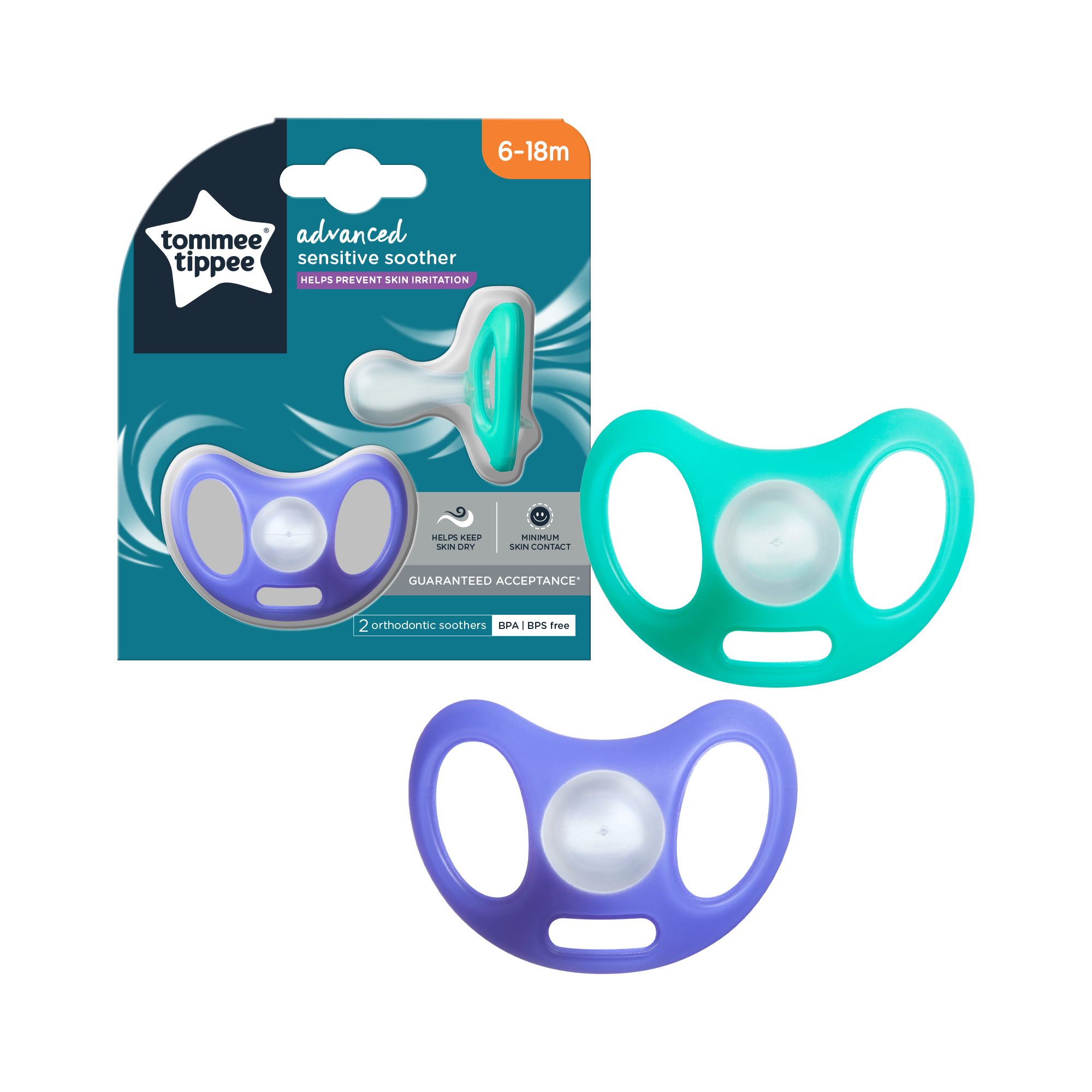 זוג מוצצים לעור רגיש 6-18 חודשים