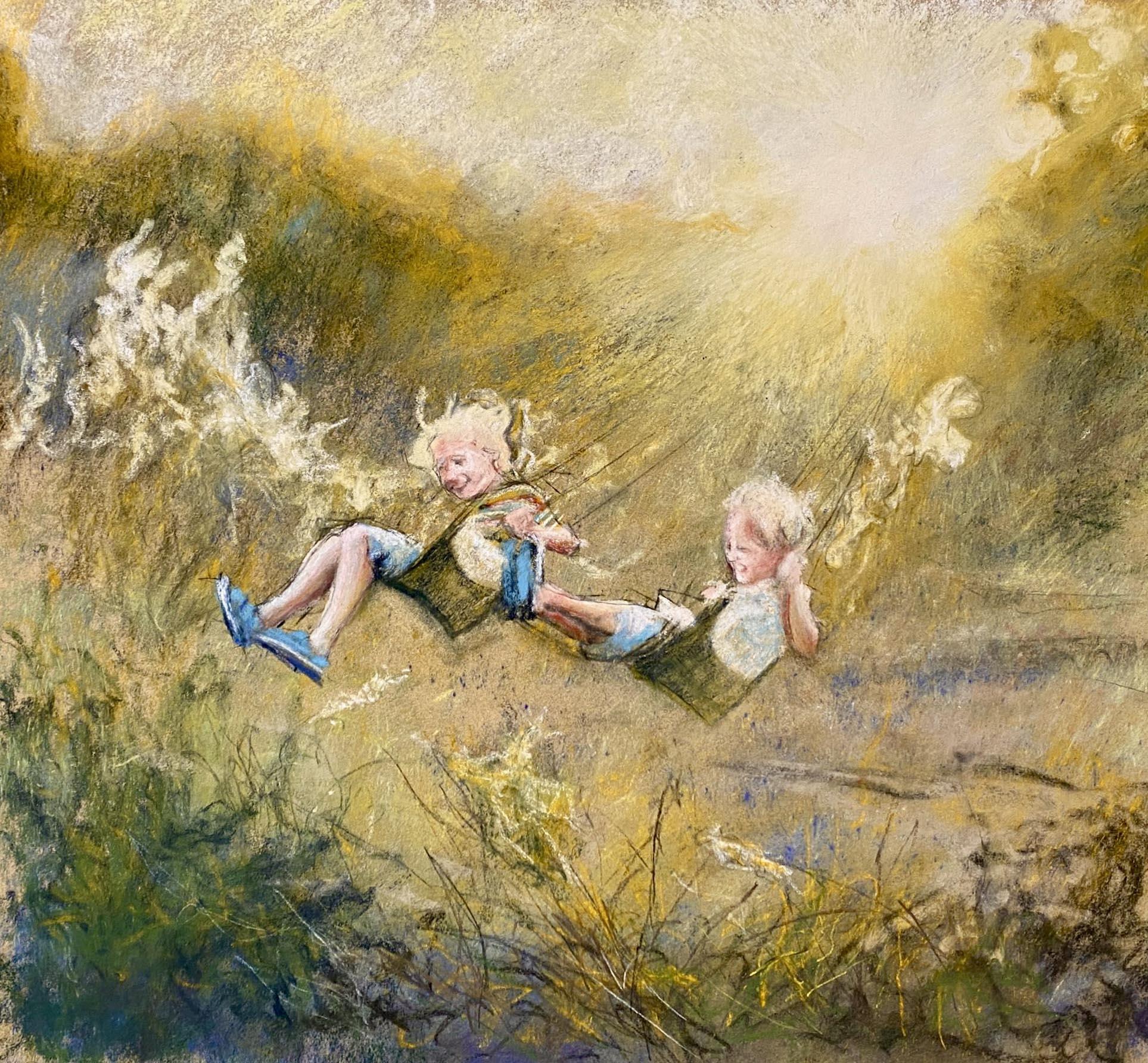 Children of the Sun, 2023, chalk on paper, 50x55 cm