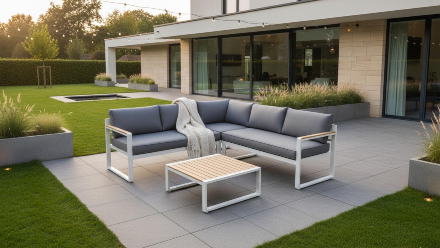 מערכת ישיבה פינתית אלומיניום לגינה ולמרפסת דגם מיאמי צבע לבן