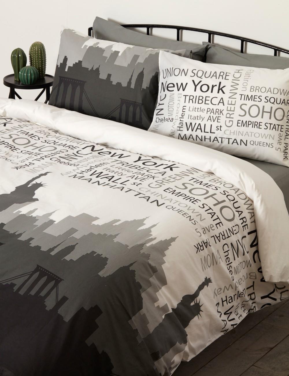 סט מצעים מיטה וחצי 100% כותנה ניו יורק