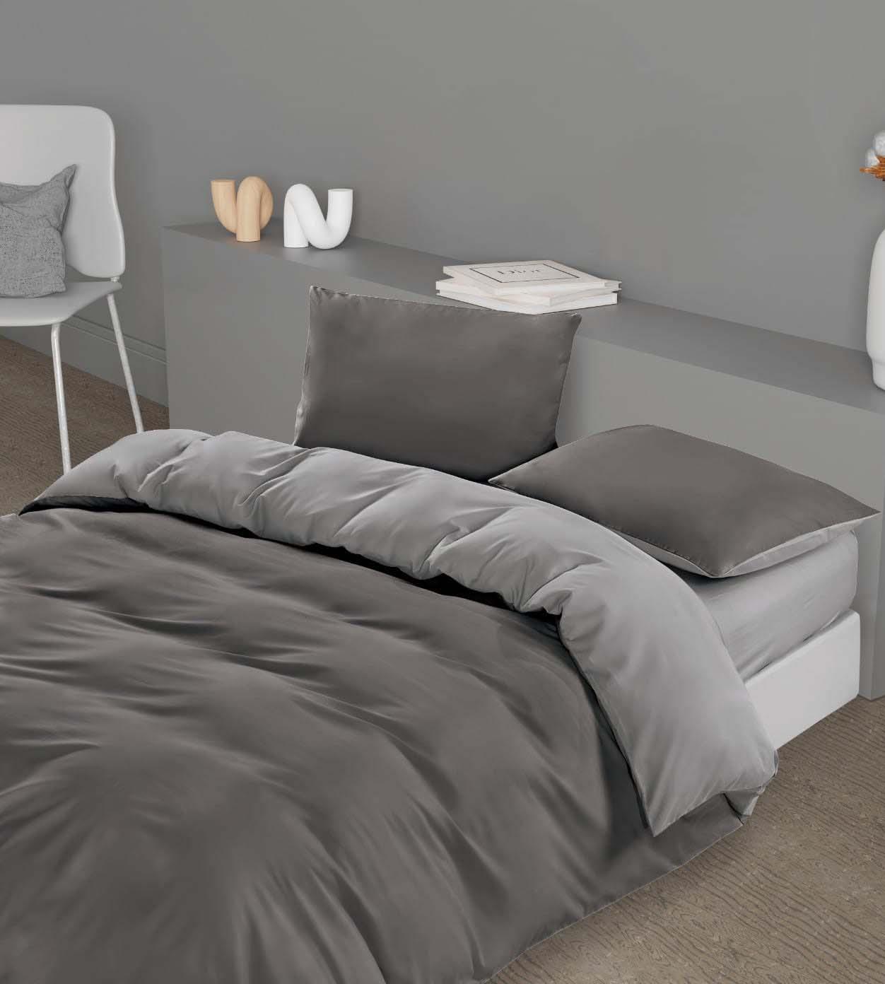 סט מצעים 100% כותנה דו צדדי עמנואל - אפור כהה | *חיסול*