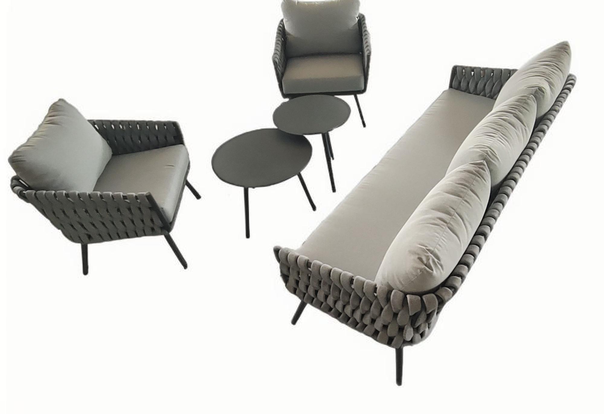 מערכת ישיבה אלומיניום לגינה ולמרפסת בשילוב חבלים דגם הוואי תלת מערכת ישיבה אלומיניום לגינה ולמרפסת בשילוב חבלים דגם הוואי תלת