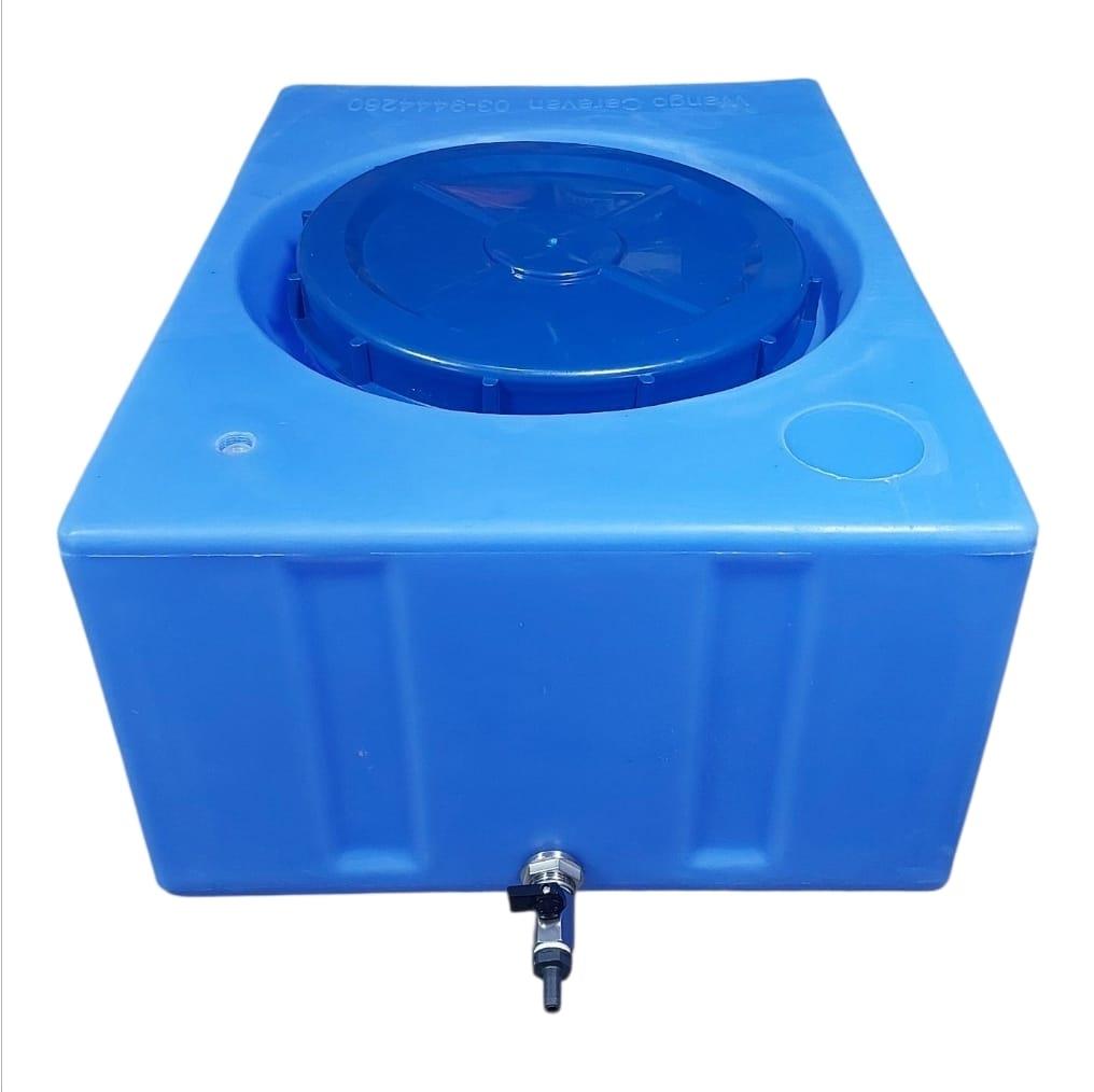 מיכל 100 ליטר עם ברז חיבור הברז אל המיכל עם מופה נירוסטה מכסה עם נשם ללא מגע יד אדם קמפינג לייף