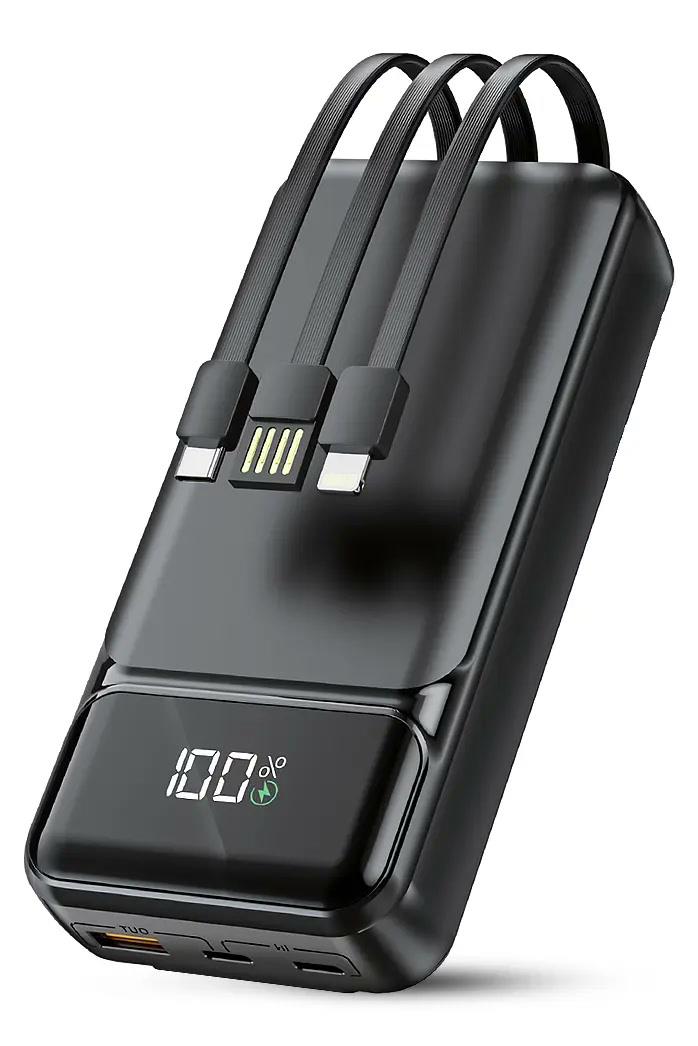 מטען נייד מהיר BeeTech BT-PB-316 – סוללת גיבוי 20000mAh עם כבלים מובנים וטעינה מהירה 22.5W