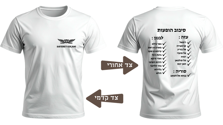 המחשת עיצוב גב של חולצת דרייפיט קרבית גולני עם טקסט “סבב הופעות” וסימוני וי