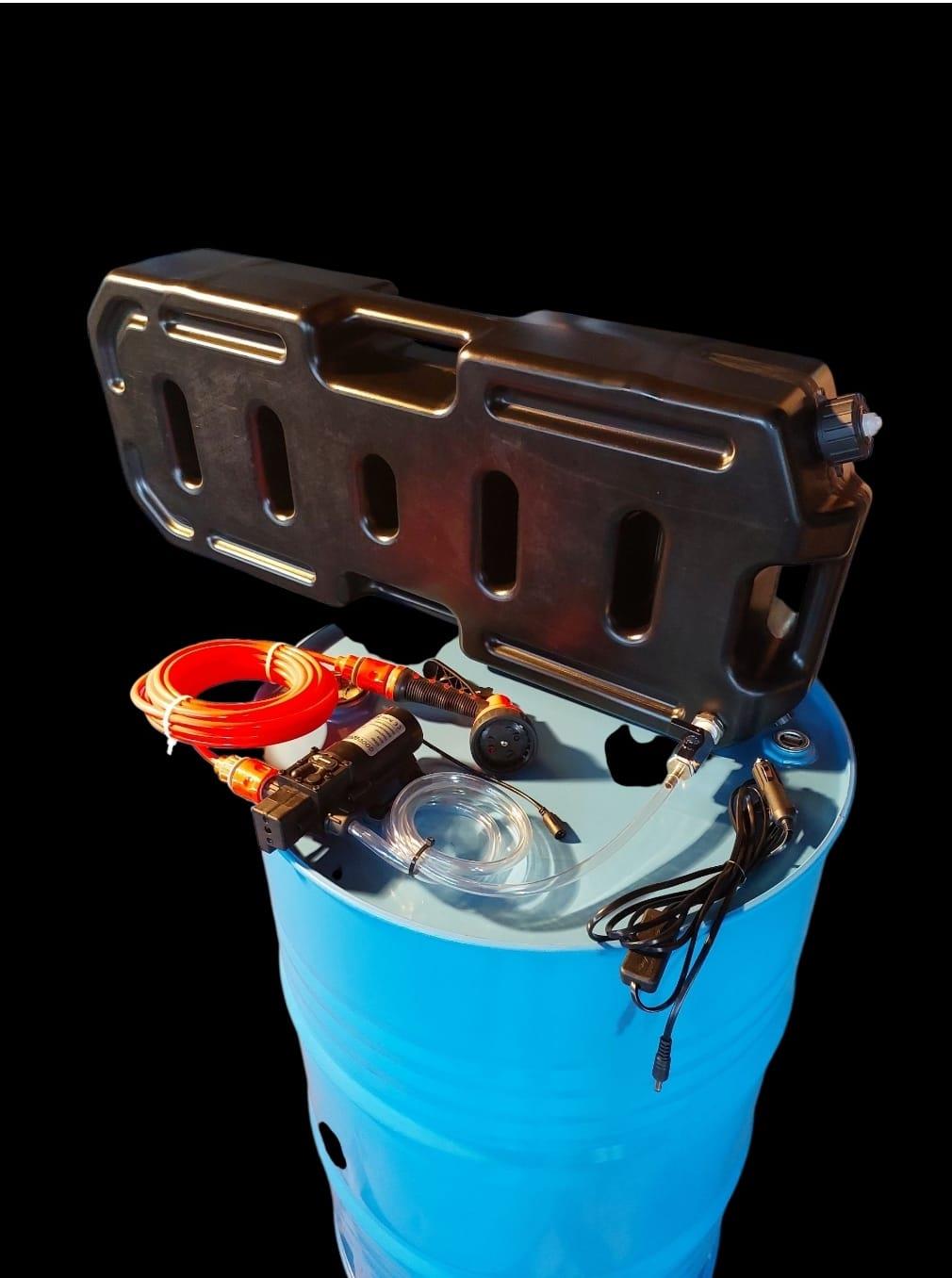 מקלחת שטח 12 וולט עם מיכל 30 ליטר להתקנה על הצד ברז ריקון נשם אוטומטי בפקק קמפינג לייף