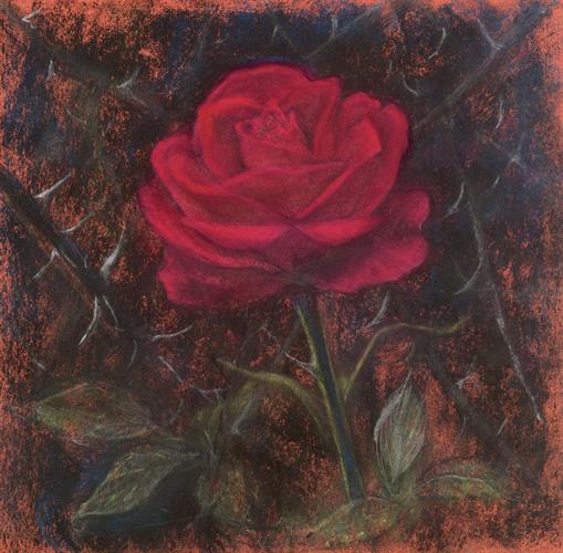 Rose Among the Shrubs, 2020, chalk on paper, 40x30 cm