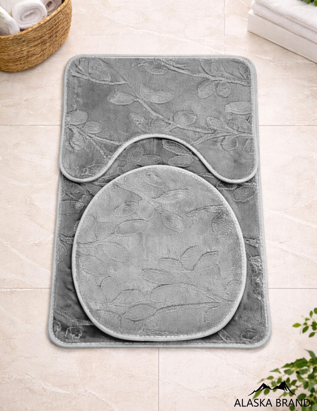 סט 3 חלקים לאמבטיה – שטיח אמבטיה, שטיח צמוד אסלה וכיסוי מושב אסלה | דגם אואזיס Oasis אפור בהיר סט 3 חלקים לאמבטיה – שטיח אמבטיה, שטיח צמוד אסלה וכיסוי מושב אסלה | דגם אואזיס Oasis אפור בהיר