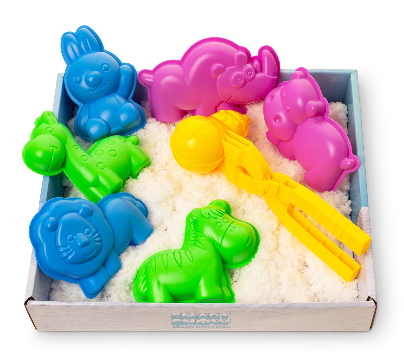 בצק שלג סנסורי – אריזת 300 גרם + 6 כלים ליצירת חיות + מלחציים לבניית איש שלג