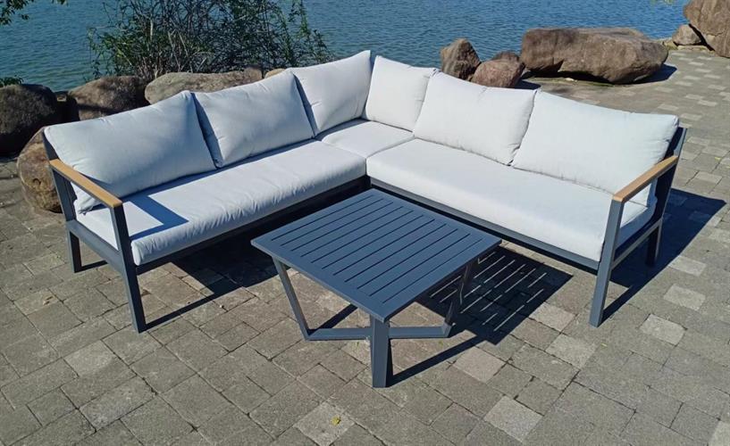 מערכת ישיבה לגינה ולמרפסת אלומיניום פינתי דגם ליסבון צבע אפור**אחרון מתצוגה!**