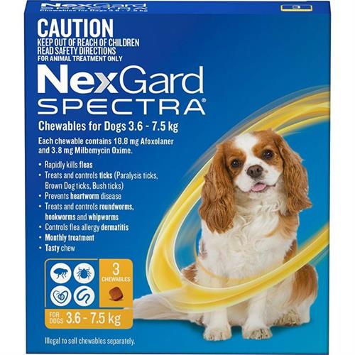 NexGard Spectra חבילת 3 כדורים בטעם עוף נגד פרעושים וקרציות לכלבים במשקל 3.5-7.5 ק"ג