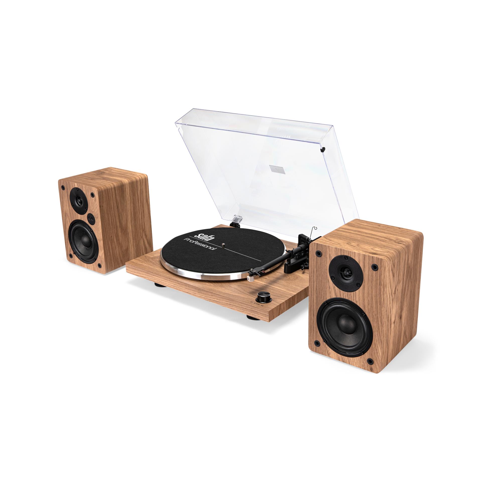 פטיפון מקצועי SAFA -HPH100 משולב רמקולים 60RMS צבע עץ בהיר