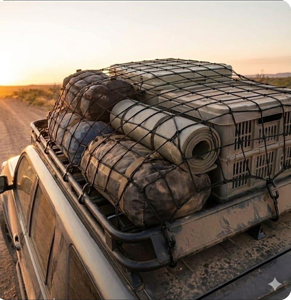 רשת למטען 2 על 2 מטר עם 10 קרבינות אלומיניום רשת לקשירת מטען לגגון הרכב קמפינג לייף רשת למטען 2 על 2 מטר עם 10 קרבינות אלומיניום רשת לקשירת מטען לגגון הרכב קמפינג לייף