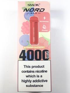 סיגריה אלקטרונית חד פעמית כ 4000 שאיפות SMOK nord bar בטעם אוכמניות פטל Blueberry Raspberry