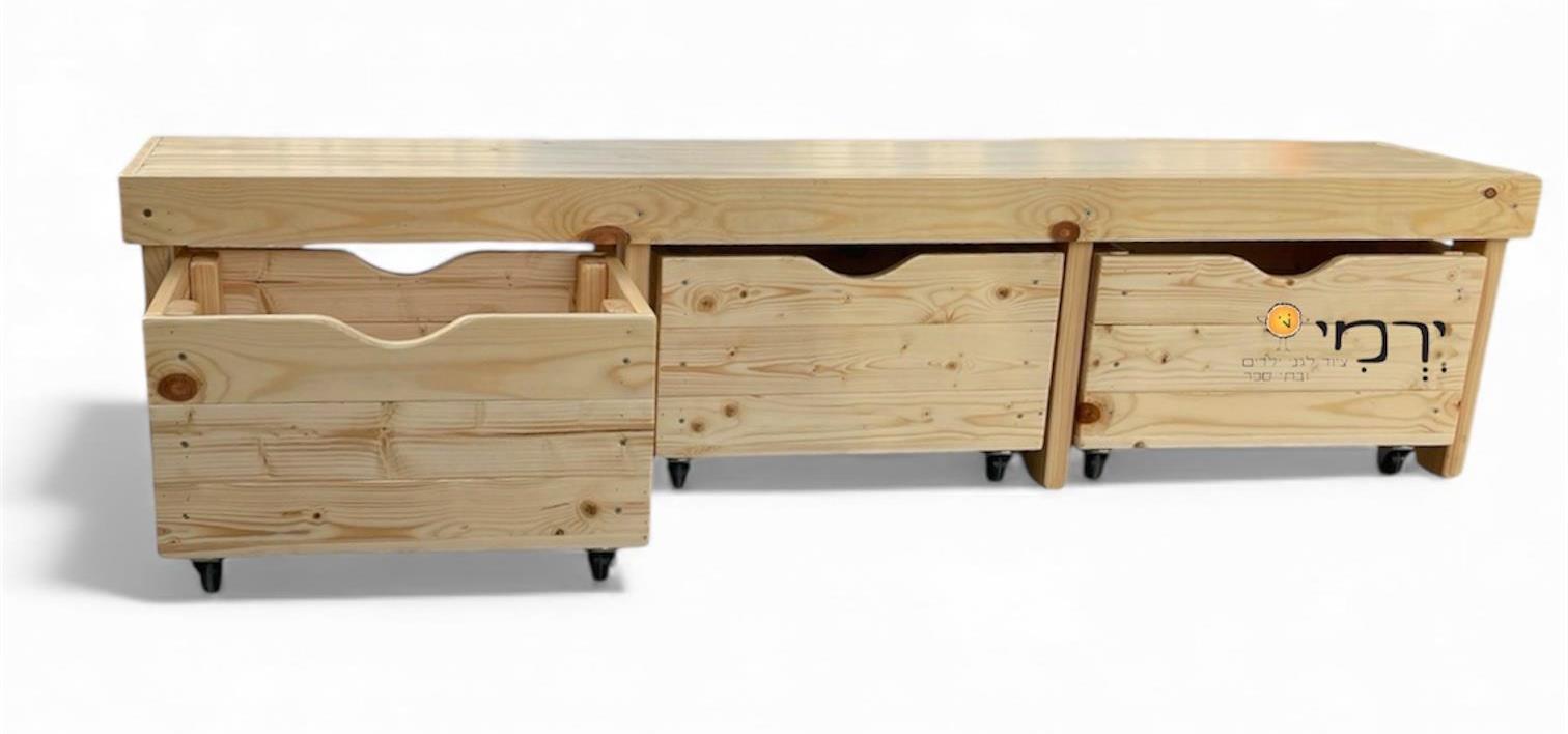 ספסל תוכן + ארגזי אחסון עץ מלא