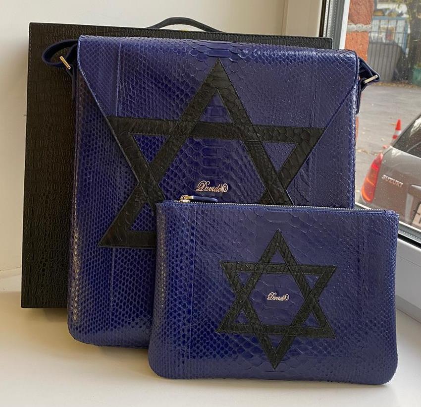 סט כיסויים לטלית ותפילין - עור נחש - מגן דוד