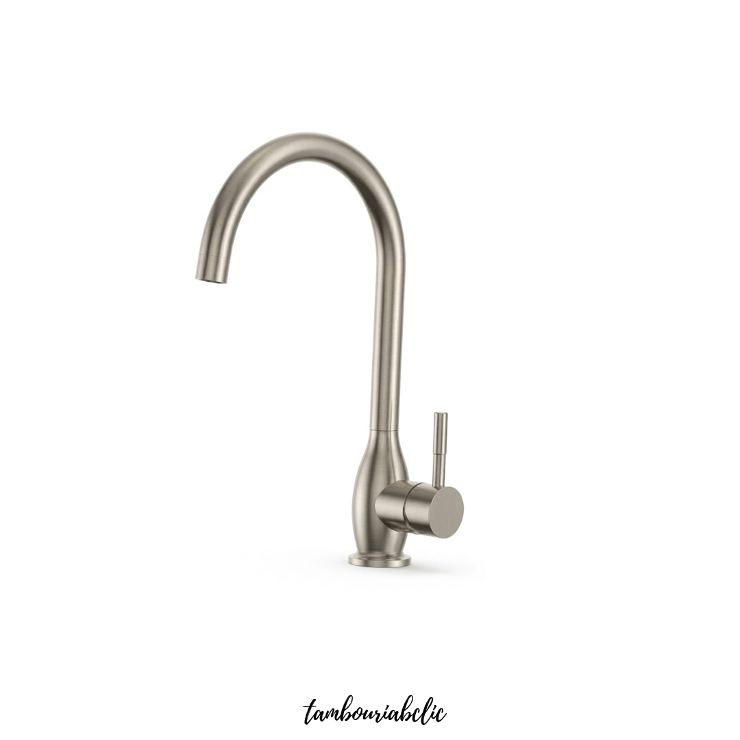 ברז מטבח מעוצב בגובה 35 ס"מ – גימור ניקל מוברש יוקרתי (5 שנות אחריות)