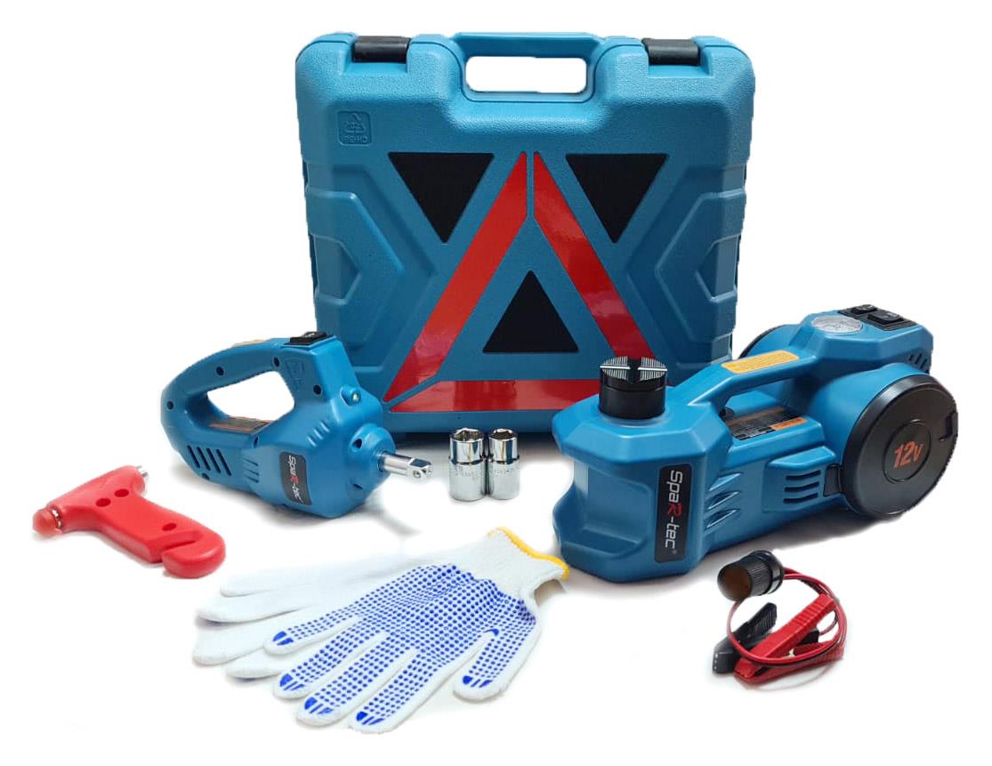 ערכת ג'ק חשמלי לרכב+מפתח גלגלים+קומפרסור