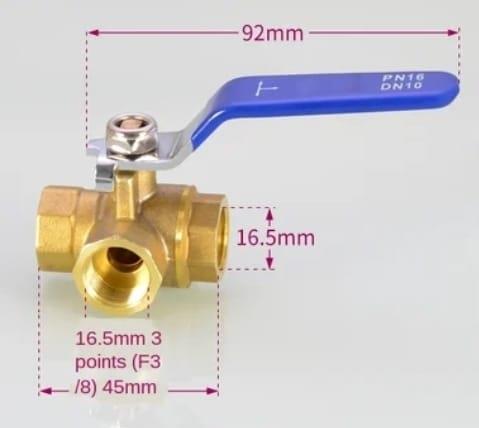 ברז 3 דרך 16 ממ Brass Three Way Ball Valve T Shaped Shut Off Switch for Water And Oil קמפינג לייף