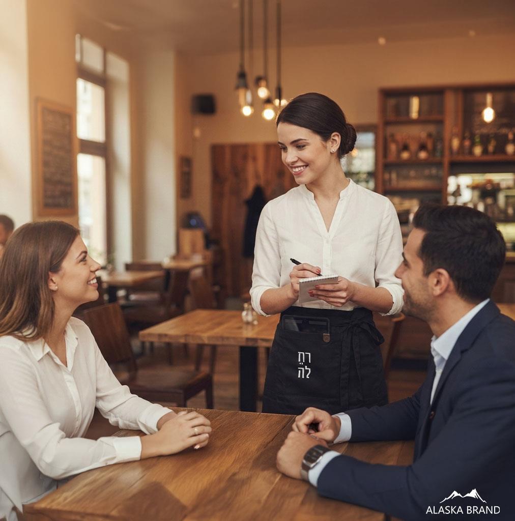 חצי סינר - סינר מותן שחור עם כיס לטאבלט | אפשרות להוסיף רקמה אישית