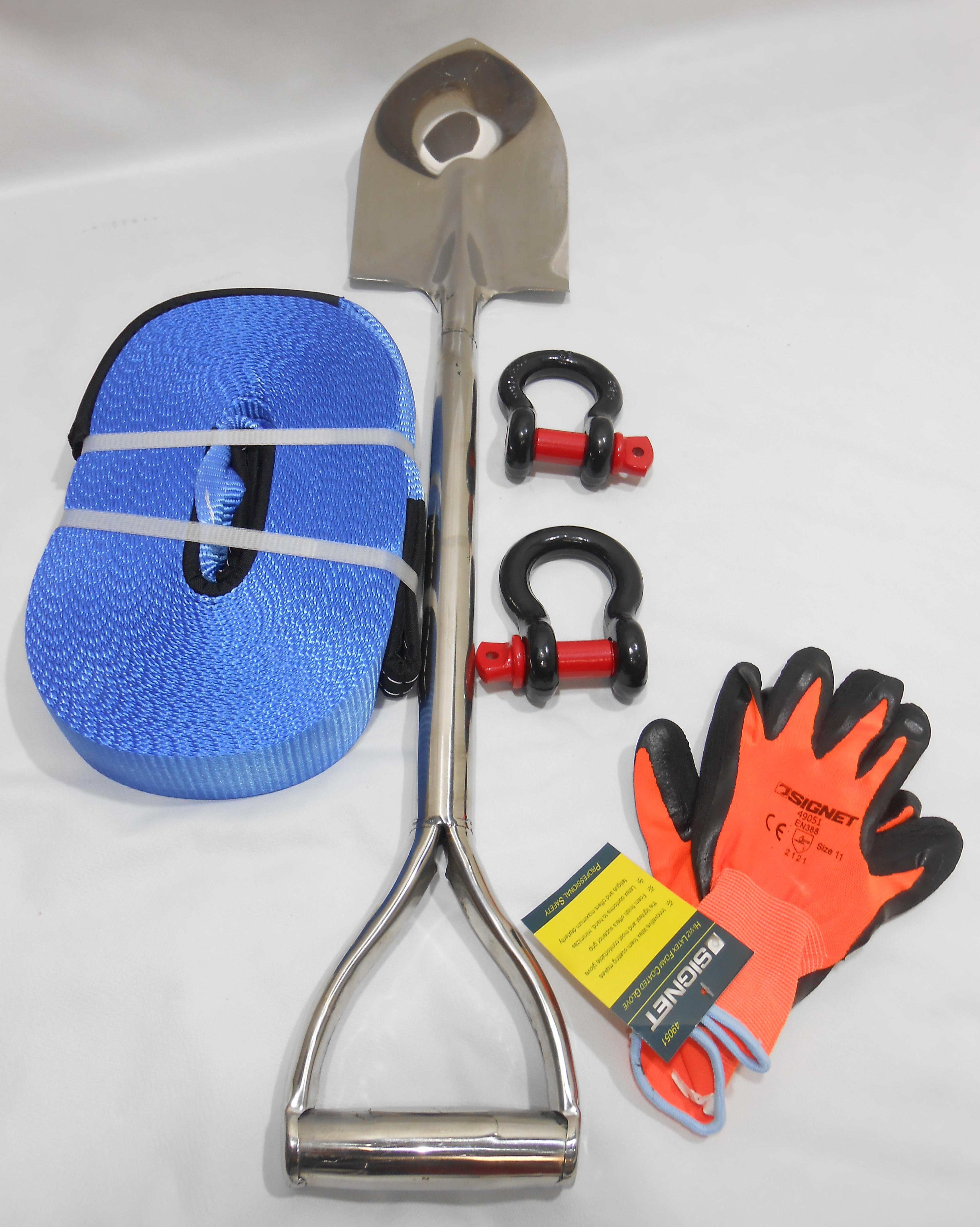 ערכת חילוץ 4X4  בתיק עם רצועה  20 מ' את חפירה נירוסטה  שאקלים  8\5 וכפפות