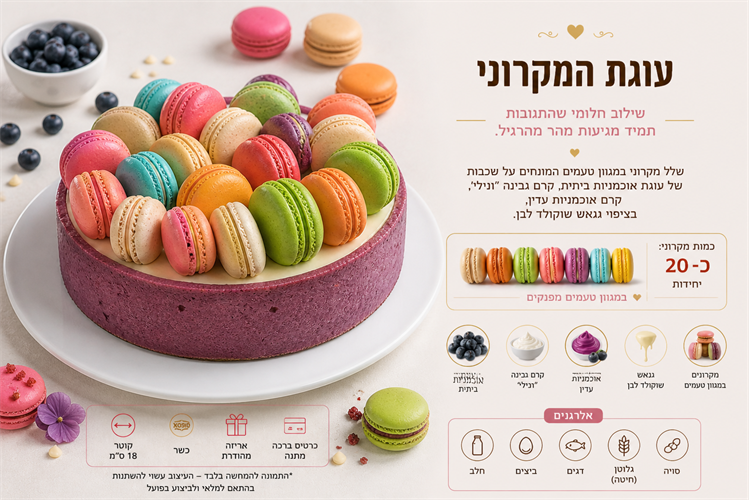 עוגת מקרון  - חלבי