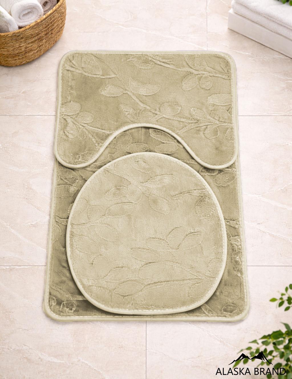 סט 3 חלקים לאמבטיה – שטיח אמבטיה, שטיח צמוד אסלה וכיסוי מושב אסלה | דגם אואזיס Oasis בג'