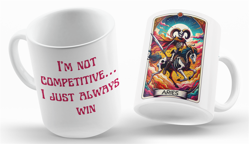 ספל זודיאק טלה עם איור אסטרולוגי נועז וכיתוב באנגלית