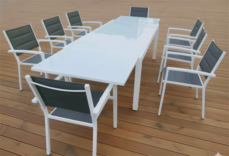 שולחן לגינה ולמרפסת נפתח אלומיניום טופ זכוכית 200-3.20 + 6 כסאות צבע לבן