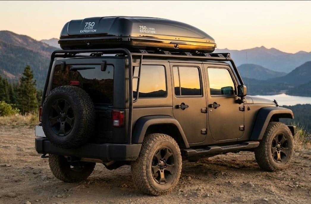 ארגז תא חפצים נפח 750 ליטר לאכסון ציוד על גג הגיפ או הרכב צבע שחור קמפינג לייף