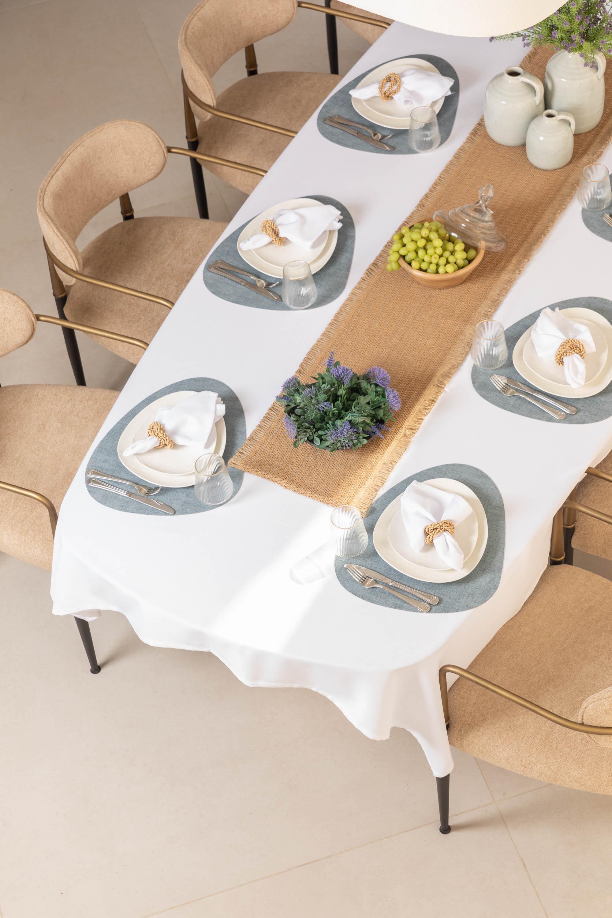 מפת שולחן יוקרתית + סט מפיות לחגים - דגם ביילי לבן | דוחה כתמים