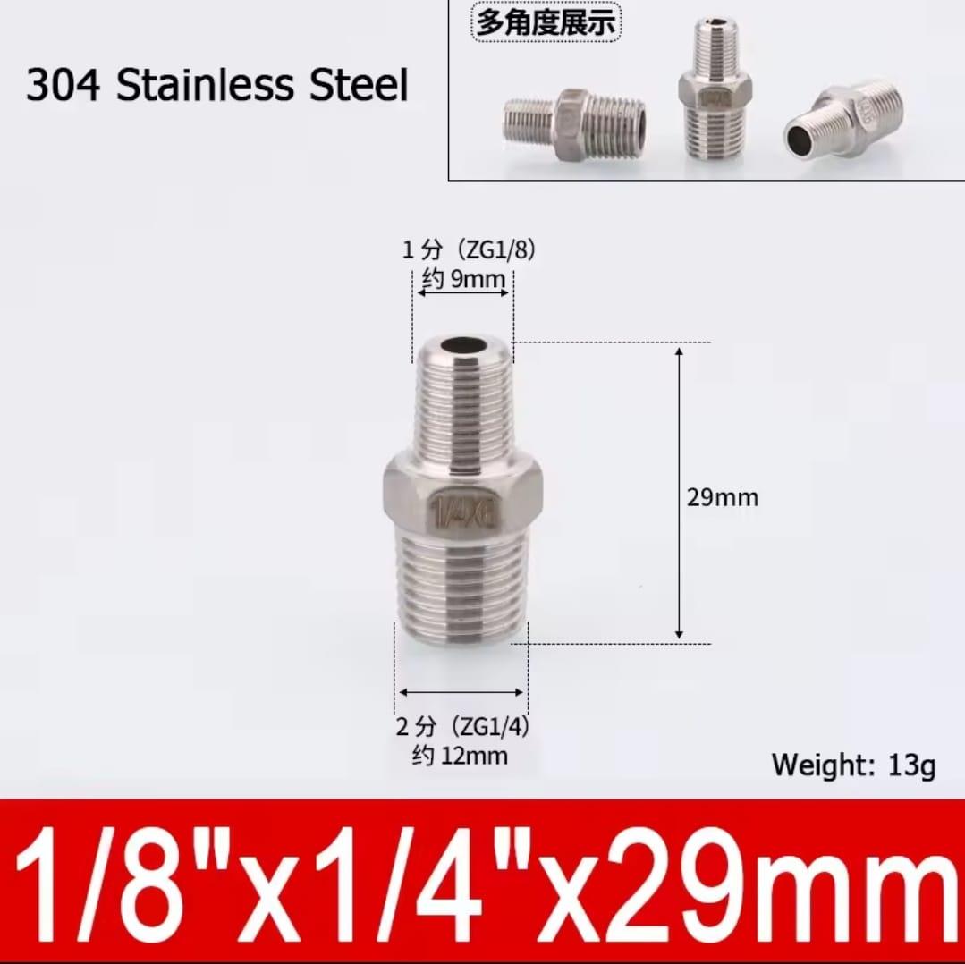 ניפל נירוסטה מעבר הברגה 12.5 ממ ל 9.5 ממ 1/4 ל 8\1 זכר דו צדדי קמפינג לייף
