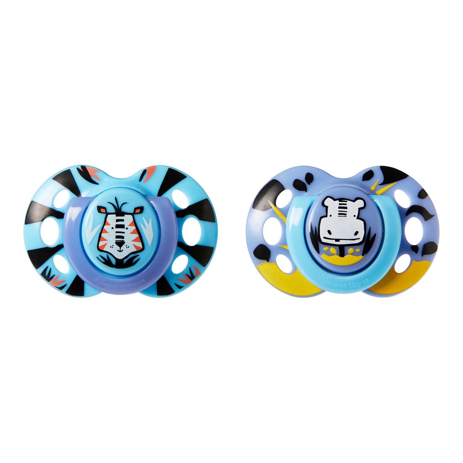 זוג מוצצים עם איורי חיות 6-18 חודשים - כחול