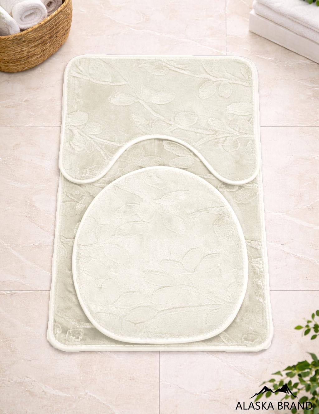 סט 3 חלקים לאמבטיה – שטיח אמבטיה, שטיח צמוד אסלה וכיסוי מושב אסלה | דגם אואזיס Oasis קרם