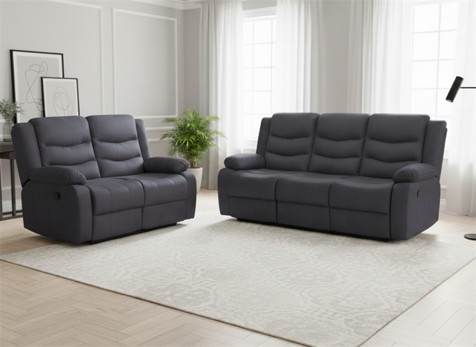 מערכת ישיבה עם ריקליינרים 3+2 דגם טולדו צבע אפור