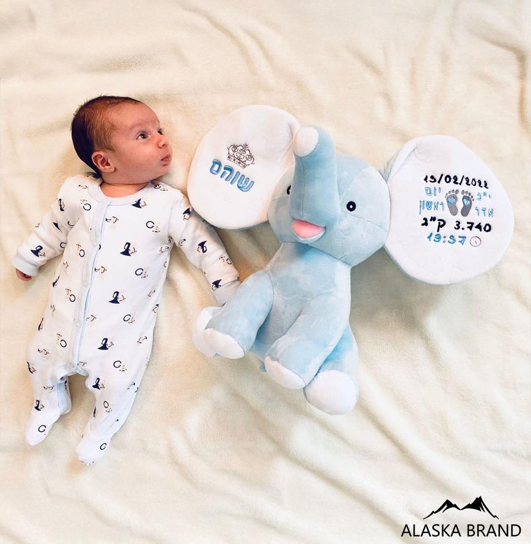 בובת פילון מתוק בתוספת רקמת תעודת לידה באוזניים | מבחר צבעים