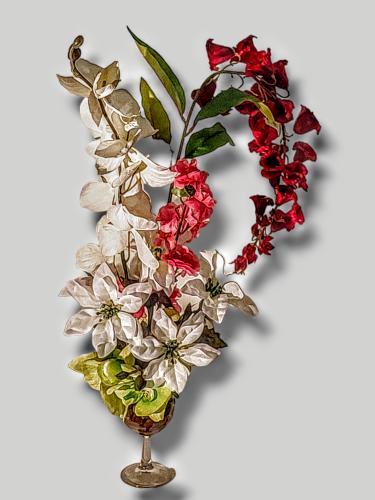 סידור פרחים, 2661, פעמונים אדומים , סחלב לבן , סחלב ירוק, פרחי שמש לבנים, עם דובדבן ורוד