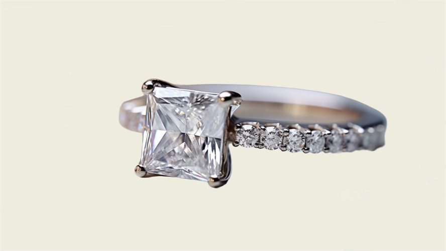 טבעת אירוסין יהלום פרינסס 0.34 קראט משובץ יהלומים, זהב לבן 14K