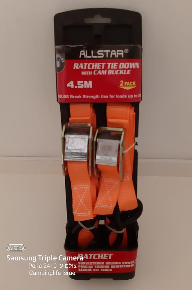 רצועה רצועת קשירה והידוק 2 יחידות סט לחצן קפיצי 4.5 מטר צבע כתום קמפינג לייף