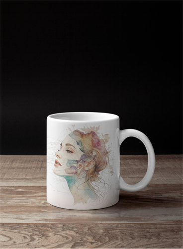 איור אישה עם עומק ונוכחות בסגנון מודרני מודפס על ספל קרמיקה איכותי