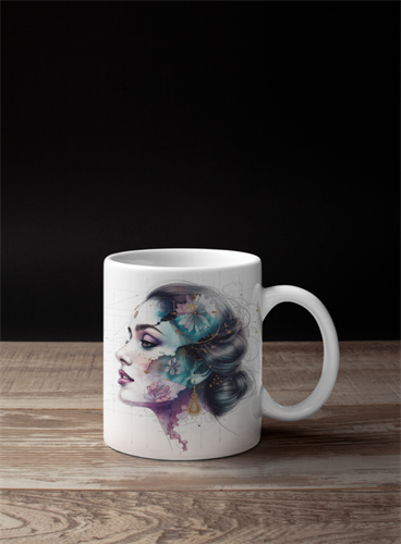 איור אישה חזקה ומאוזנת בסגנון מודרני מודפס על ספל קרמיקה איכותי