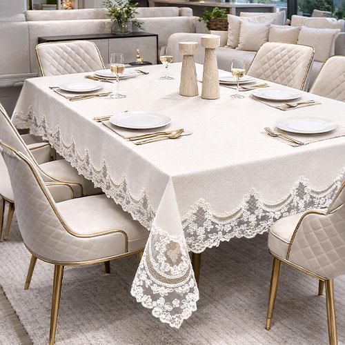 מפת שולחן בשילוב תחרה יוקרתית דגם - אלין | מבחר צבעים ומידות