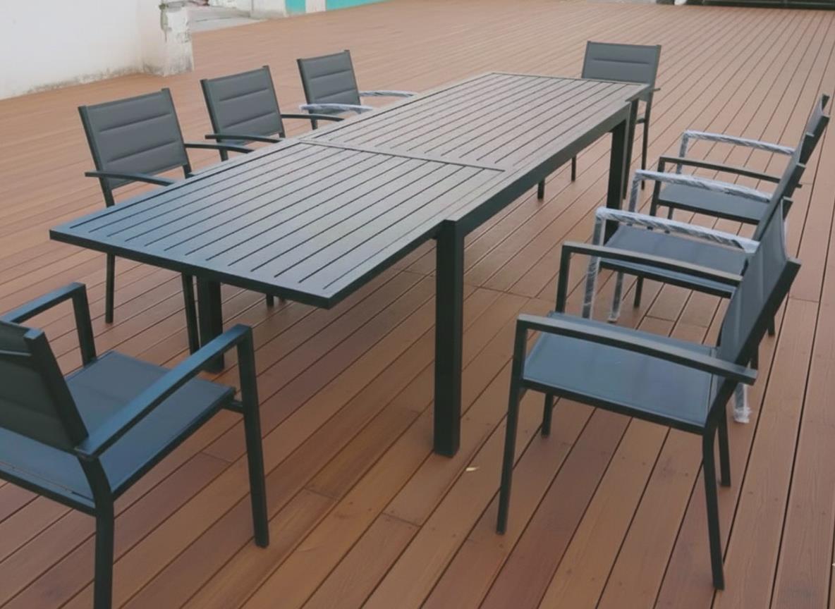 שולחן לגינה ולמרפסת נפתח אלומיניום טופ אלומיניום 200-320 + 6 כסאות צבע אפור