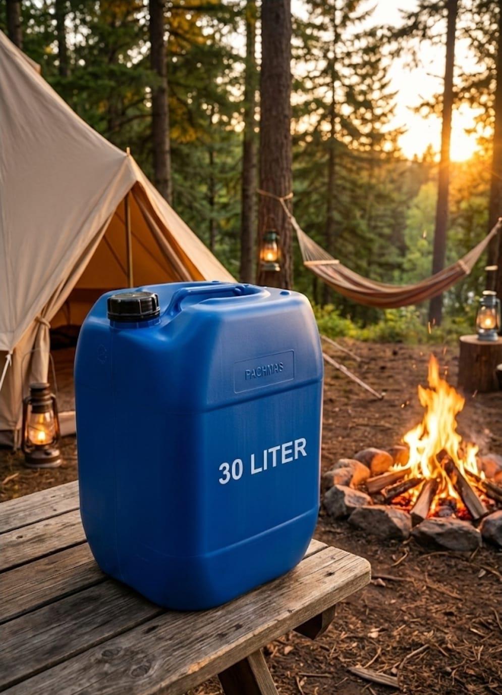 מיכל 30 ליטר גריקן 30 ליטר צבע כחול מתאים למי שתיה פקק שחור קמפינג לייף